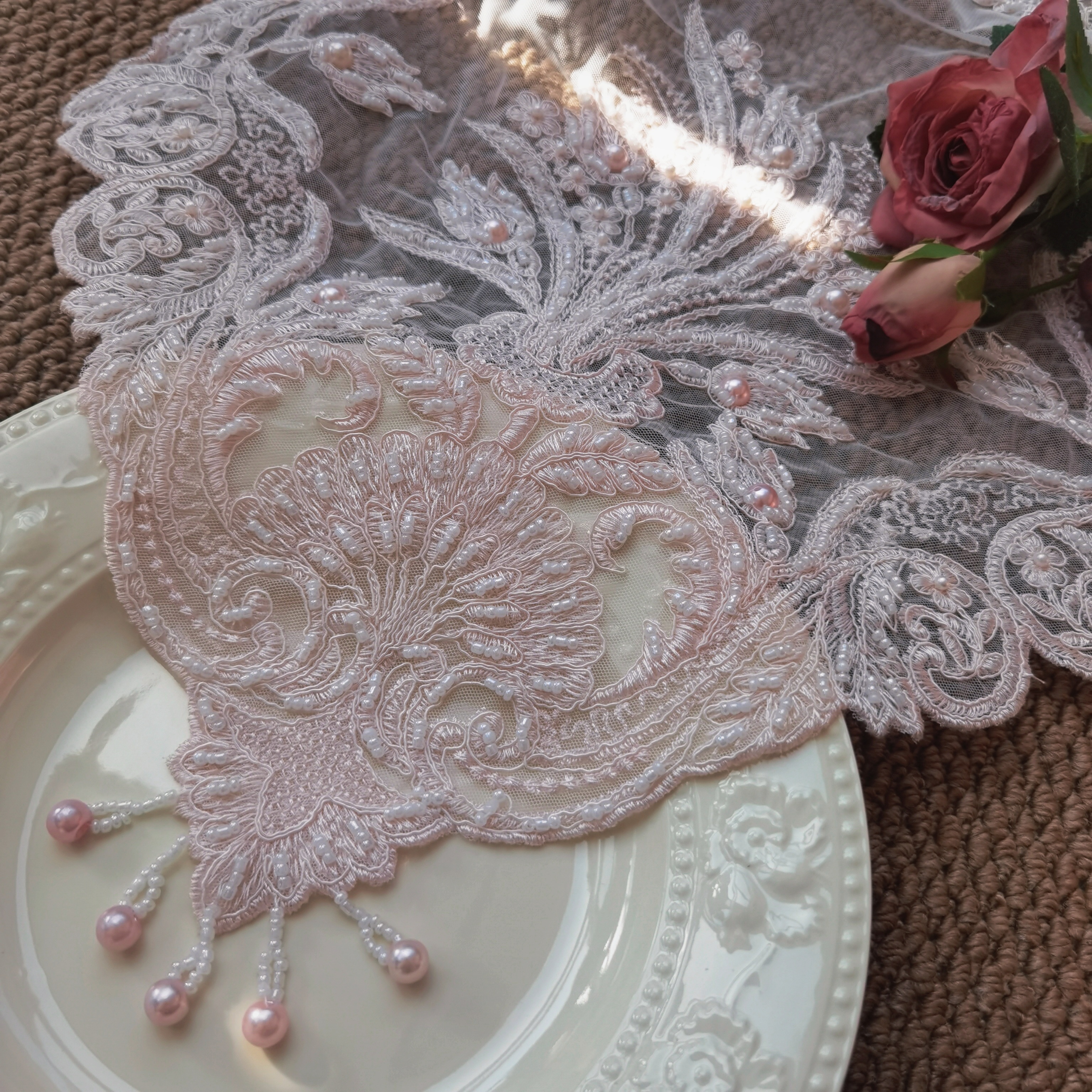 Christmas Table Runner - Pink Lace Table Runners Luxury Handmade