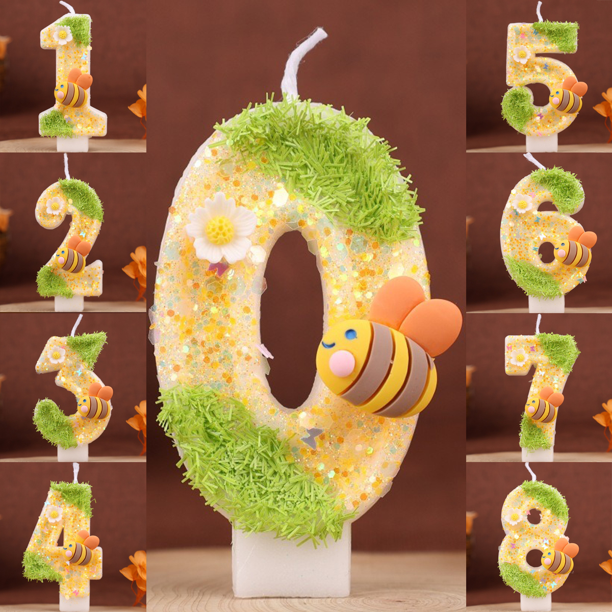 Holiday Candle Set - Green Yellow Bee Digital Candle -