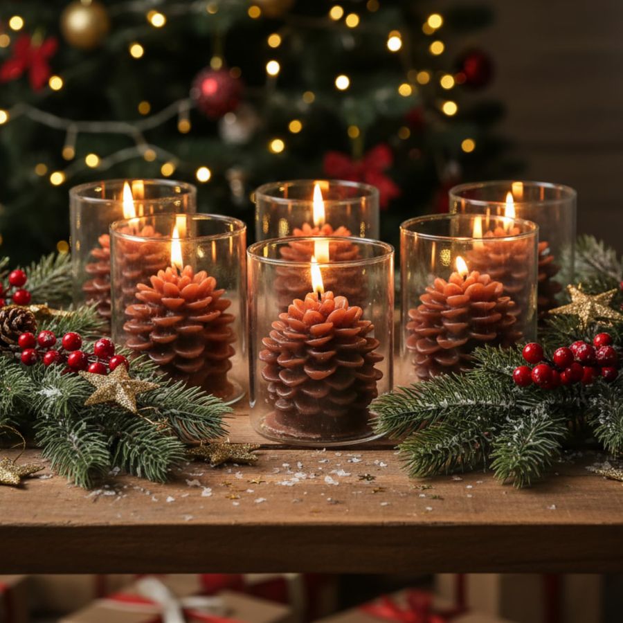 6 Sets Pine Cone Candles Flamm - Holiday Candle Set incelemesi ve fiyatı