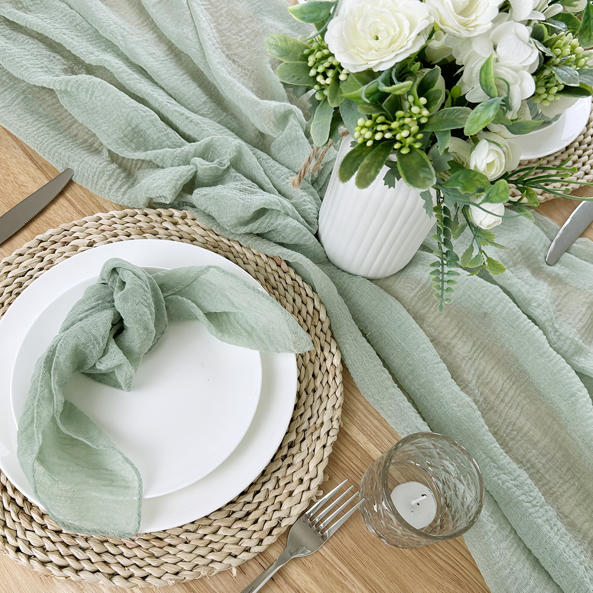 Sage Green Gauze Table Runner  - Christmas Table Runner incelemesi ve fiyatı